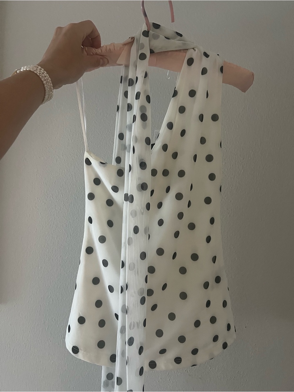 H&M White One-Shoulder Polka Dot Top